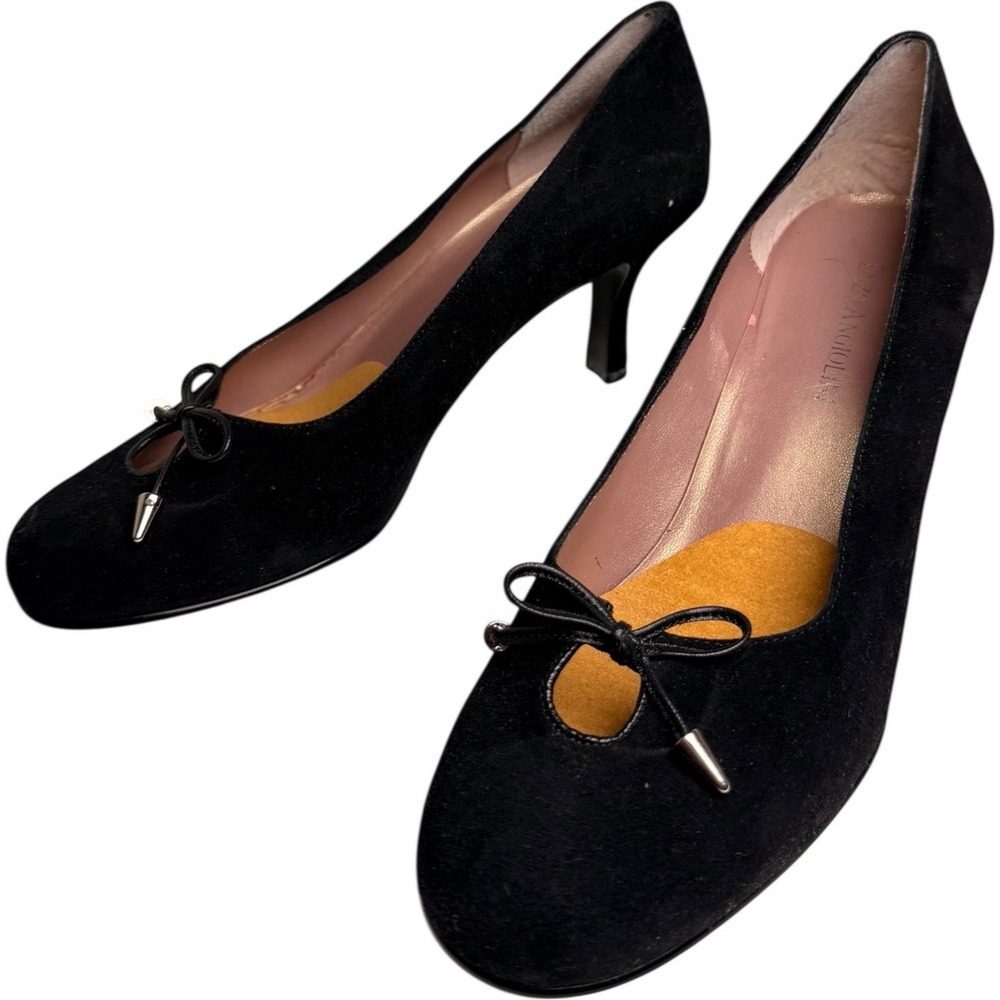 Enzo Angiolini Black Suede Bow Pumps Heels Womens 7.5 Classic‎ Keyhole